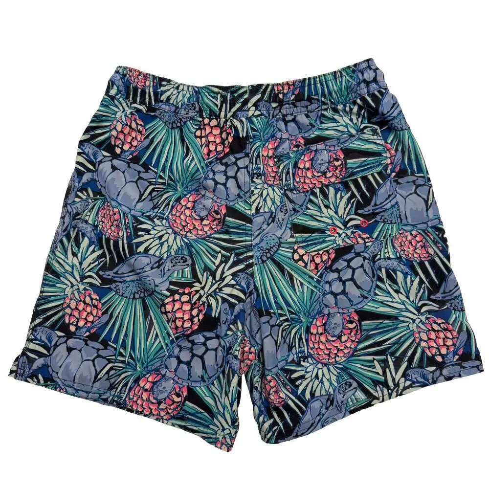 Vineyard Vines Boys Medium Swim Trunks Turtle Pineapple Tropical Blue Mesh Lined